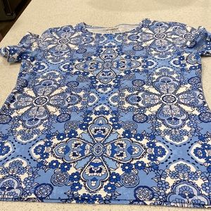 Talbots blue white medallion tee